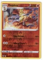 Delphox 027/195 card from the Silver Tempest set.It is a Reverse Holo Rare variant.