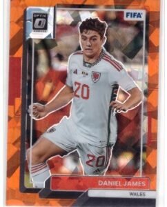 2022-23 Panini Donruss Soccer Daniel James trading card with a distinct orange parallel border.