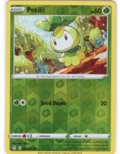 Petilil (009/203) card from the Sword & Shield—Evolving Skies expansion.It is a Reverse Holo version,