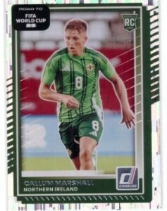 Panini Donruss Road to FIFA World Cup Callum Marshall rookie card featuring a "RC" logo in the top right.