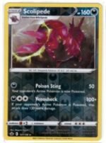 Scolipede (107/198) card from the Sword & Shield—Chilling Reign expansion set.It is a Reverse Holo version