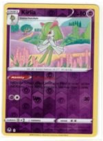 Kirlia card from the Pokémon TCG Sword & Shield Silver Tempest set, specifically the reverse holo variant featuring a prominent purple aesthetic