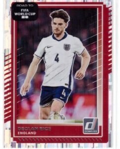 Panini Donruss Road to FIFA World Cup trading card featuring English footballer Declan Rice.