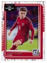 Panini Donruss Road to FIFA World Cup Harry Wilson #4 card, featuring a red border and Wales national team jersey.