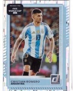 Panini Donruss Road to FIFA World Cup card featuring Argentinian defender Cristian Romero.