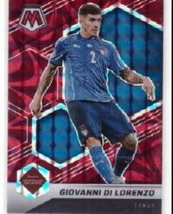 2021-22 Panini Mosaic Road to World Cup "Reactive Red" parallel trading card featuring Italian footballer Giovanni Di Lorenzo.