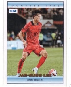 This card is a 2022-23 Donruss Soccer trading card featuring South Korean midfielder Jae-sung Lee.