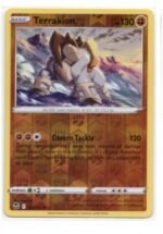 Terrakion card (#097/195) from the Pokémon TCG Silver Tempest expansion.The card is a Holo Rare variant.