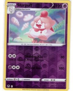 Slurpuff card (084/195) from the Pokémon TCG Silver Tempest set, featuring a reverse holo pattern.