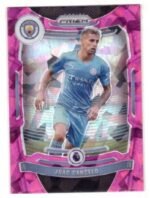 This image shows a 2021-22 Panini Prizm Premier League Pink Ice João Cancelo trading card.