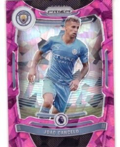 This image shows a 2021-22 Panini Prizm Premier League Pink Ice João Cancelo trading card.