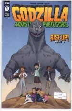 Godzilla: Monsters & Protectors #1 featuring Godzilla standing behind three young characters.