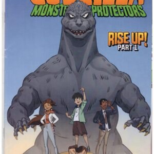 Godzilla: Monsters & Protectors #1 featuring Godzilla standing behind three young characters.