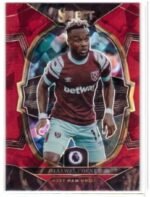 This image shows a 2022-23 Panini Select Premier League Maxwel Cornet #92 trading card with a red ice prizm parallel.