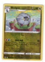 Shelgon Pokemon card, number 108/203, from the Evolving Skies expansion.It is a Reverse Holofoil version,