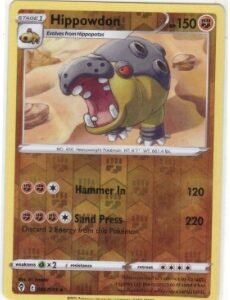 Hippowdon card (number 085/203) from the Sword & Shield—Evolving Skies expansion.It is a reverse holo variant,