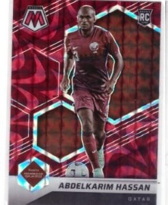2021-22 Panini Mosaic Road to the FIFA World Cup Qatar soccer card featuring Abdelkarim Hassan.
