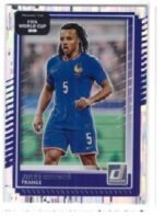 Panini Donruss Soccer 2024-25 trading card of French defender Jules Koundé, featuring a purple border design.