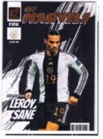2022-23 Panini Donruss Soccer collection.It is a Net Marvels insert featuring German footballer Leroy Sané.