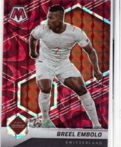 2021-22 Panini Mosaic FIFA Road to World Cup Breel Embolo card features a distinctive red Prizm parallel finish