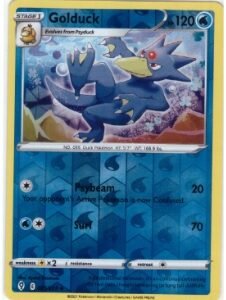 Golduck card, specifically number 025/203 from the Pokémon TCG set Evolving Skies.It is a Reverse Holofoil varian