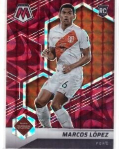 2021-22 Panini Mosaic Road to Qatar soccer card featuring Marcos López.