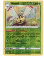 Ninjask card from the Sword & Shield—Vivid Voltage expansion.It is identified by card number 014/185.The card features reverse holofoil printing,