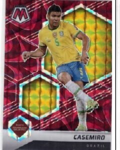 2021-22 Panini Mosaic Road to FIFA World Cup #157 Casemiro soccer card features a vibrant red parallel design.