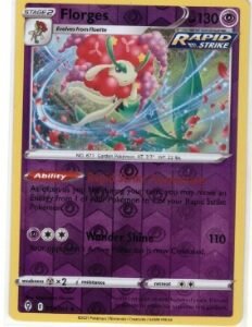 Florges card from the Sword & Shield—Evolving Skies expansion.It is identified as card number 073/203 and features a Reverse Holo foil pattern.