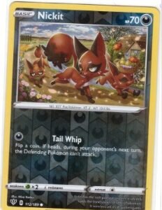 Nickit Reverse Holo card from the Pokémon Trading Card Game.It is part of the Darkness Ablaze set and is numbered 112/189.