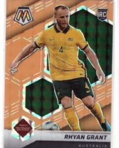 2021-22 Panini Mosaic Road to World Cup trading card featuring Australian soccer player Rhyan Grant.