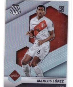 2021-22 Panini Mosaic Road to FIFA World Cup soccer trading card featuring Marcos López of the Peru national team.