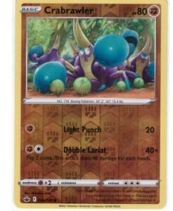 Crabrawler card from the Pokémon Sword & Shield Chilling Reign expansion, numbered 084/198. Reverse Holo foil pattern.