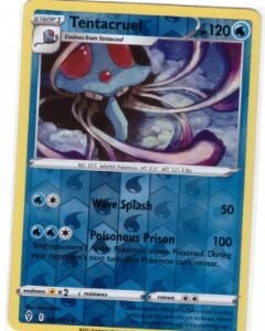 Tentacruel card from the Evolving Skies expansion set.It is identified as card number 027/203.This specific card is the Reverse Holofoil version.