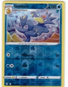 Golduck card from the Pokémon TCG: Evolving Skies set.It is specifically the Reverse Holofoil version, numbered 025/203.