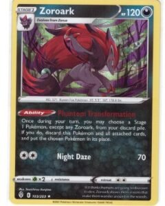Zoroark (103/203) card from the Pokémon TCG: Sword & Shield—Evolving Skies expansion.It is a Holo Rare card