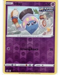 Inkay Pokémon card from the Chilling Reign set.The card features a reverse holo pattern.
