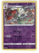 Floette card from the Sword & Shield—Evolving Skies expansion.It is card number 072/203 .The card depicted is the Reverse Holo version