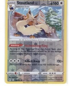 Stoutland 135/203 card from the Evolving Skies set.It is a Reverse Holo Rare card