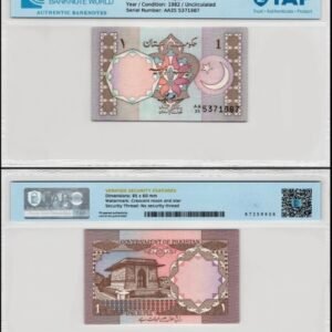 Pakistan 1 Rupee, 1982 ND, P-26b, UNC, TAP Authenticated