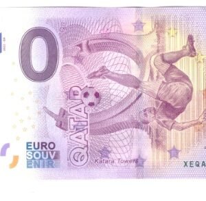 0 Euro souvenir banknote, QATAR likely from the 2022 FIFA World Cup collection, featuring a football-themed design.