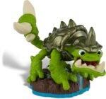 Slobber-Tooth-figure-from-the-Skylanders-SWAP-Force-series-featuring-a-green-turtle-like-monster-with-large-teeth.-
